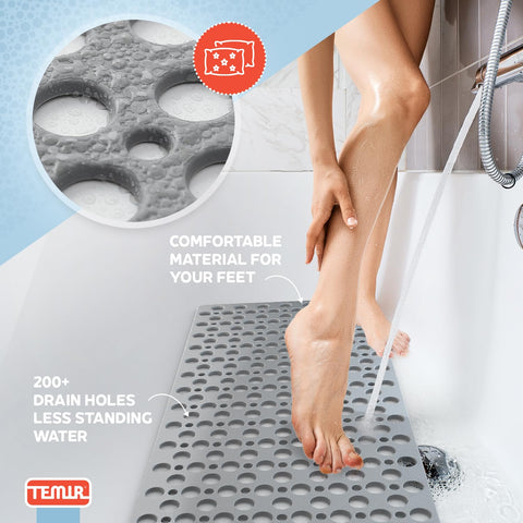 TEMIR non-slip bathtub mat placed in tub enhances safety and comfort during daily baths.