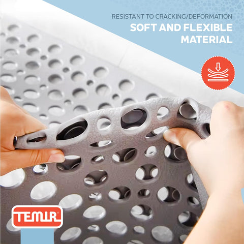 TEMIR non-slip bathtub mat strong suction cups keep it secure during use.