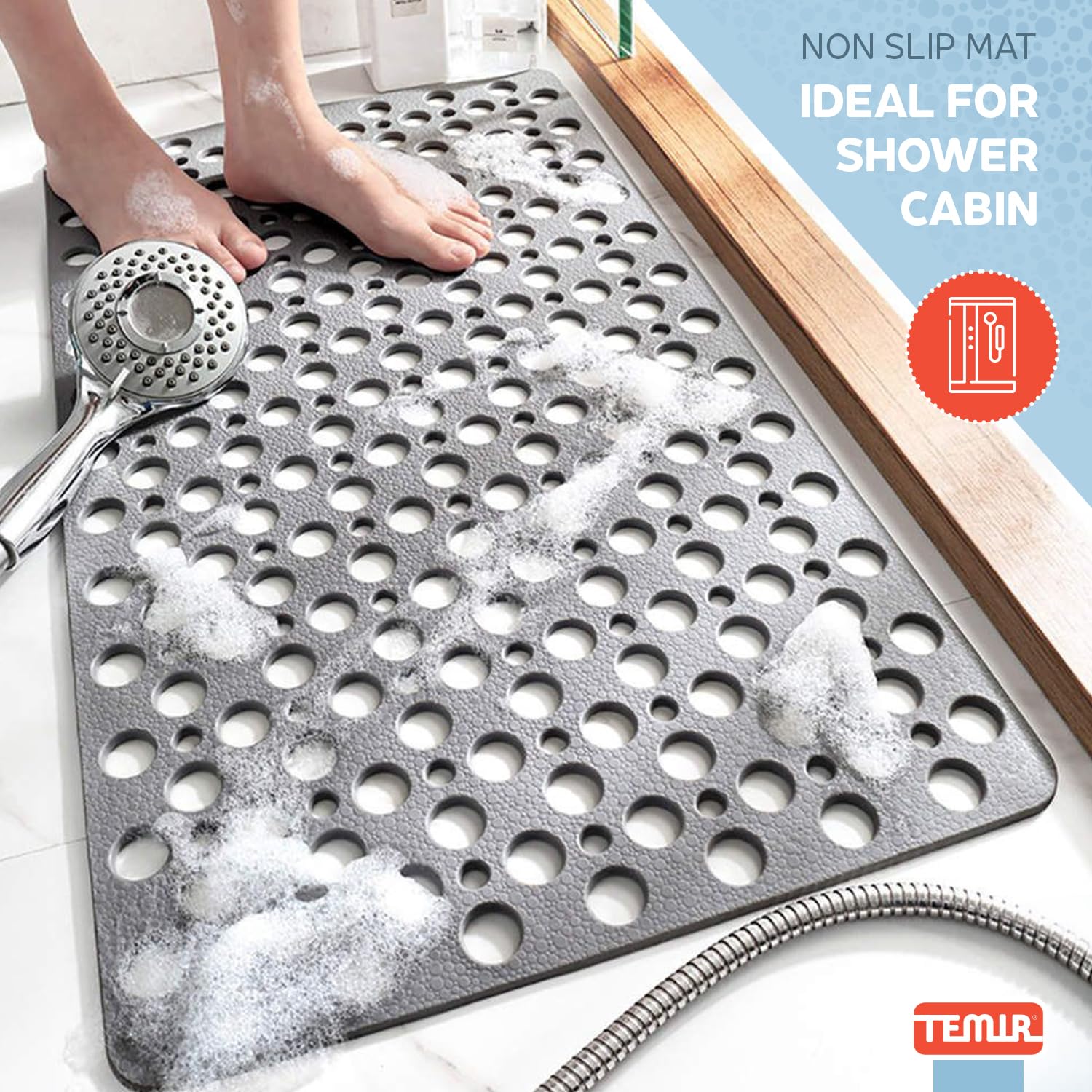 TEMIR non-slip bathtub mat textured surface provides confident footing during showers.