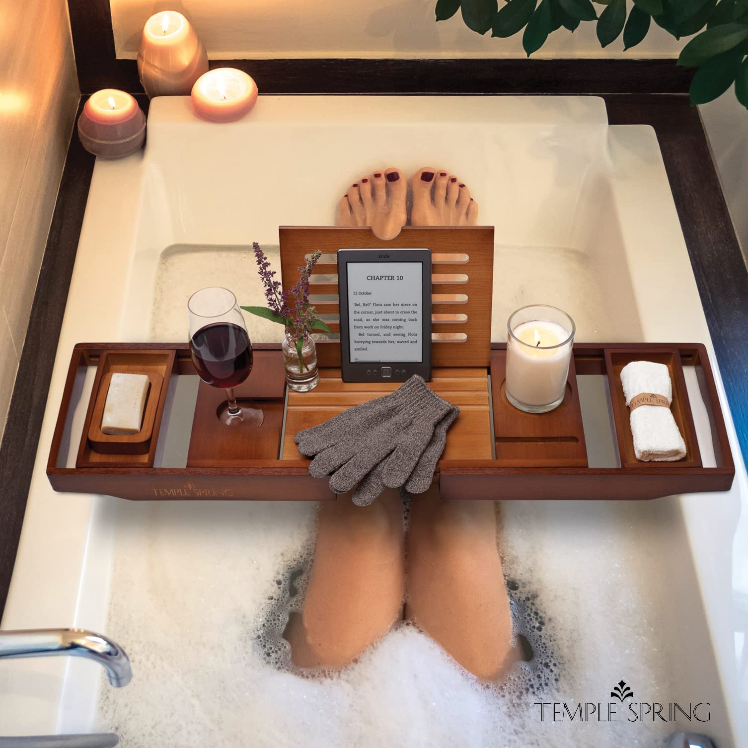 Temple Spring exfoliating gloves provide a pampering skin scrub