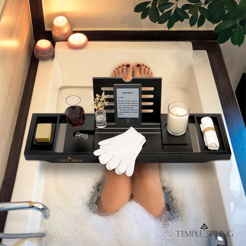 Temple Spring exfoliating gloves add gentle skin pampering.