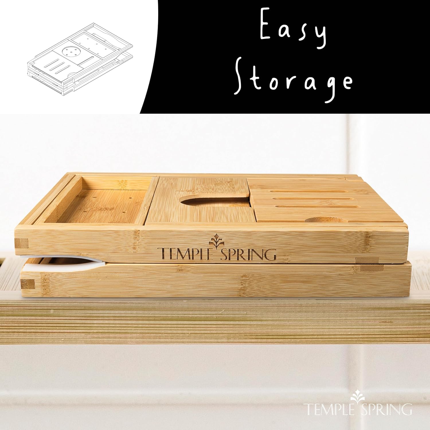 Temple Spring tub tray book/tablet rest keeps reading at a comfortable angle.
