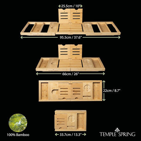 Temple Spring bamboo tub tray with space for candles and snacks.
