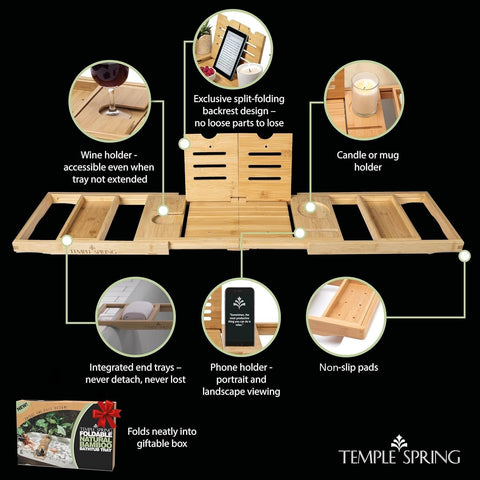 Temple Spring expandable arms fit tubs from 26 inches to 37.6 inches.