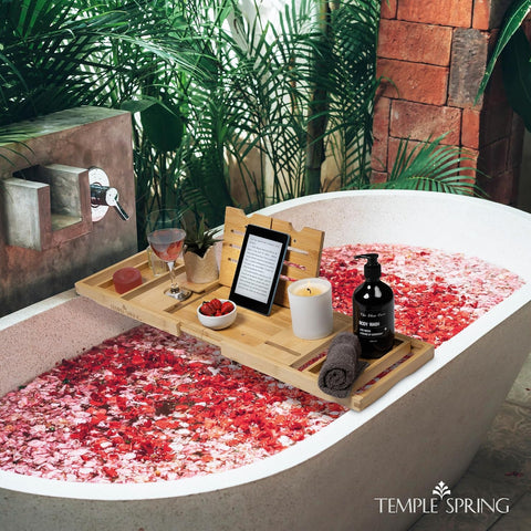 Temple Spring tub tray features non-slip pads for secure edge grip.