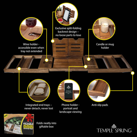 Temple Spring detail shot of integrated organizers showcasing sturdy wood construction.