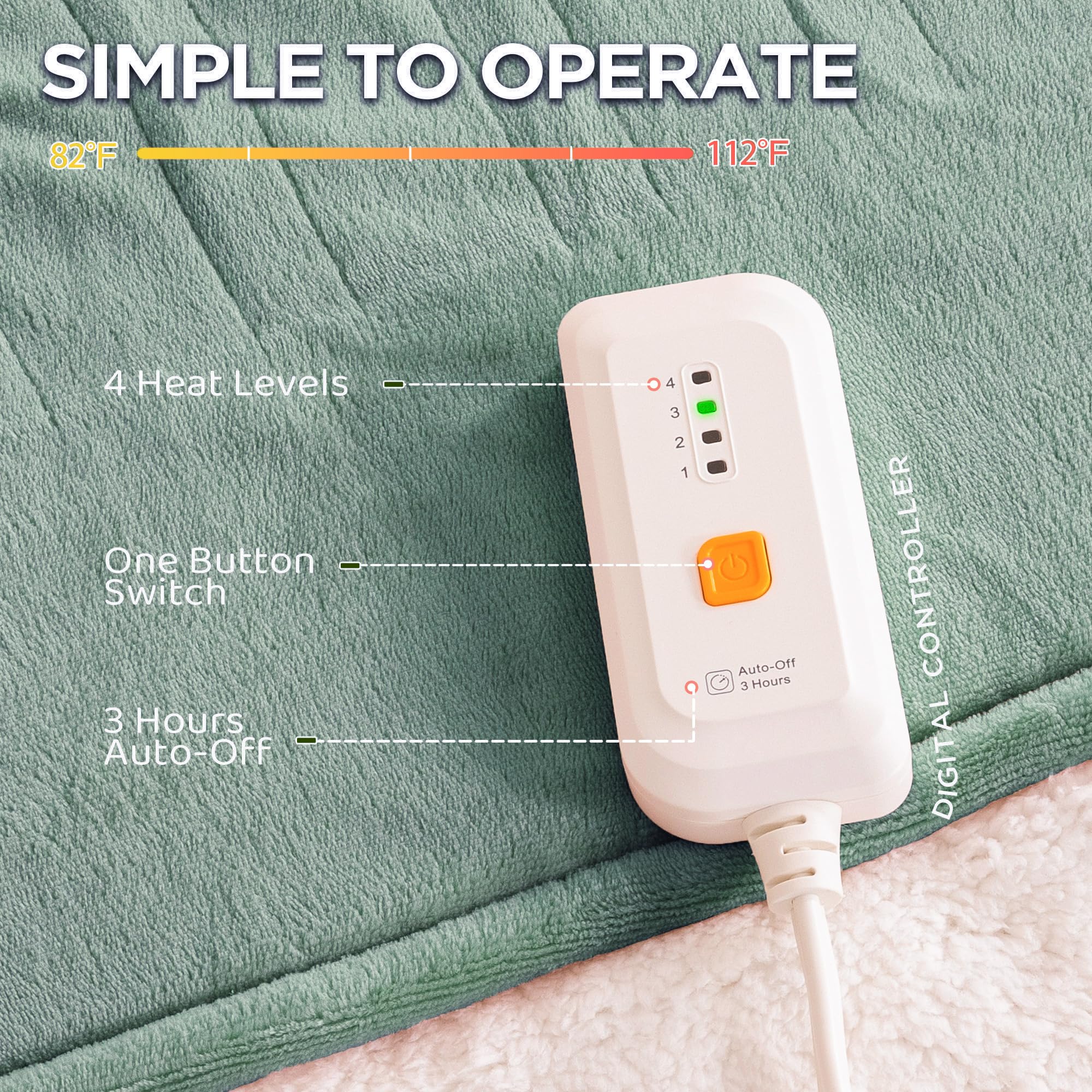 Templewet heated blanket four-heating-levels for personalized comfort