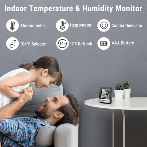 TempPro TP49 digital display with large digits enables easy room readings.