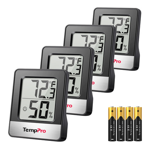 TempPro TP49 digital hygrometer display shows clear readings for quick room checks.