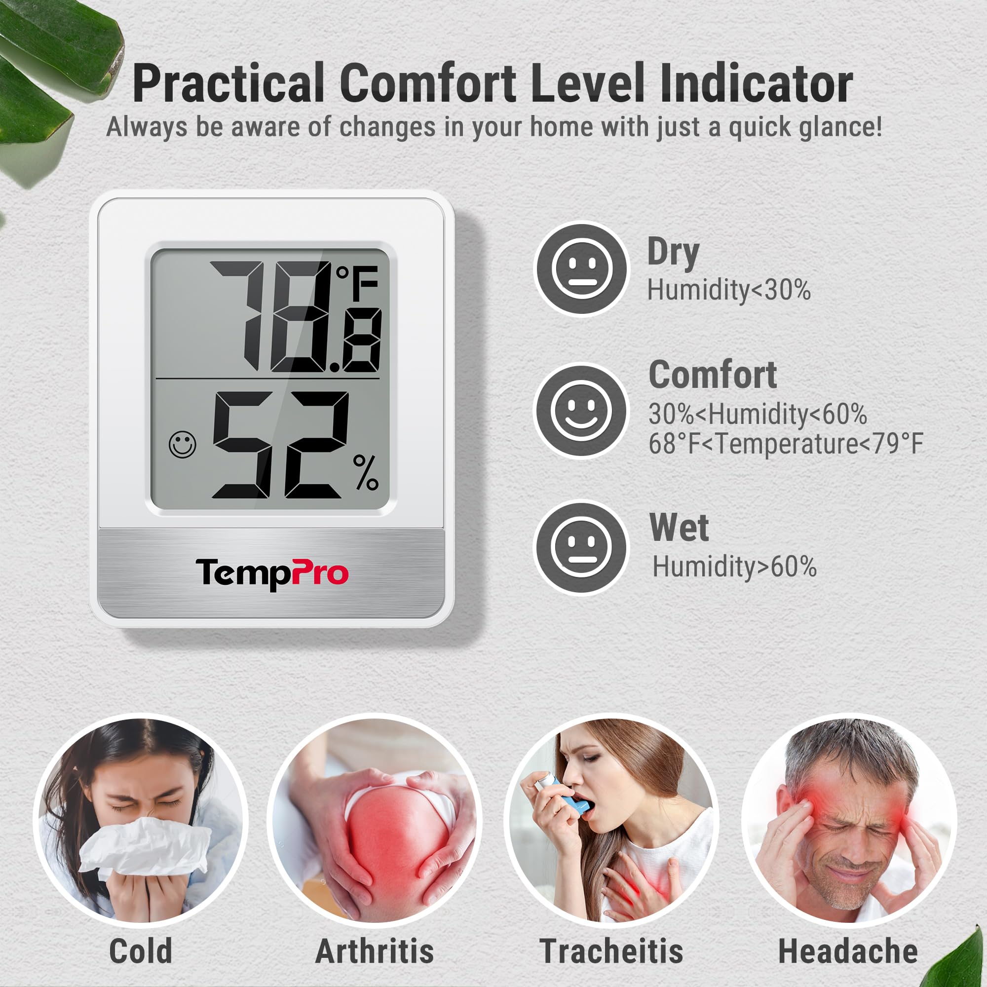 TempPro TP49 high-accuracy sensors measure temperature and humidity precisely.