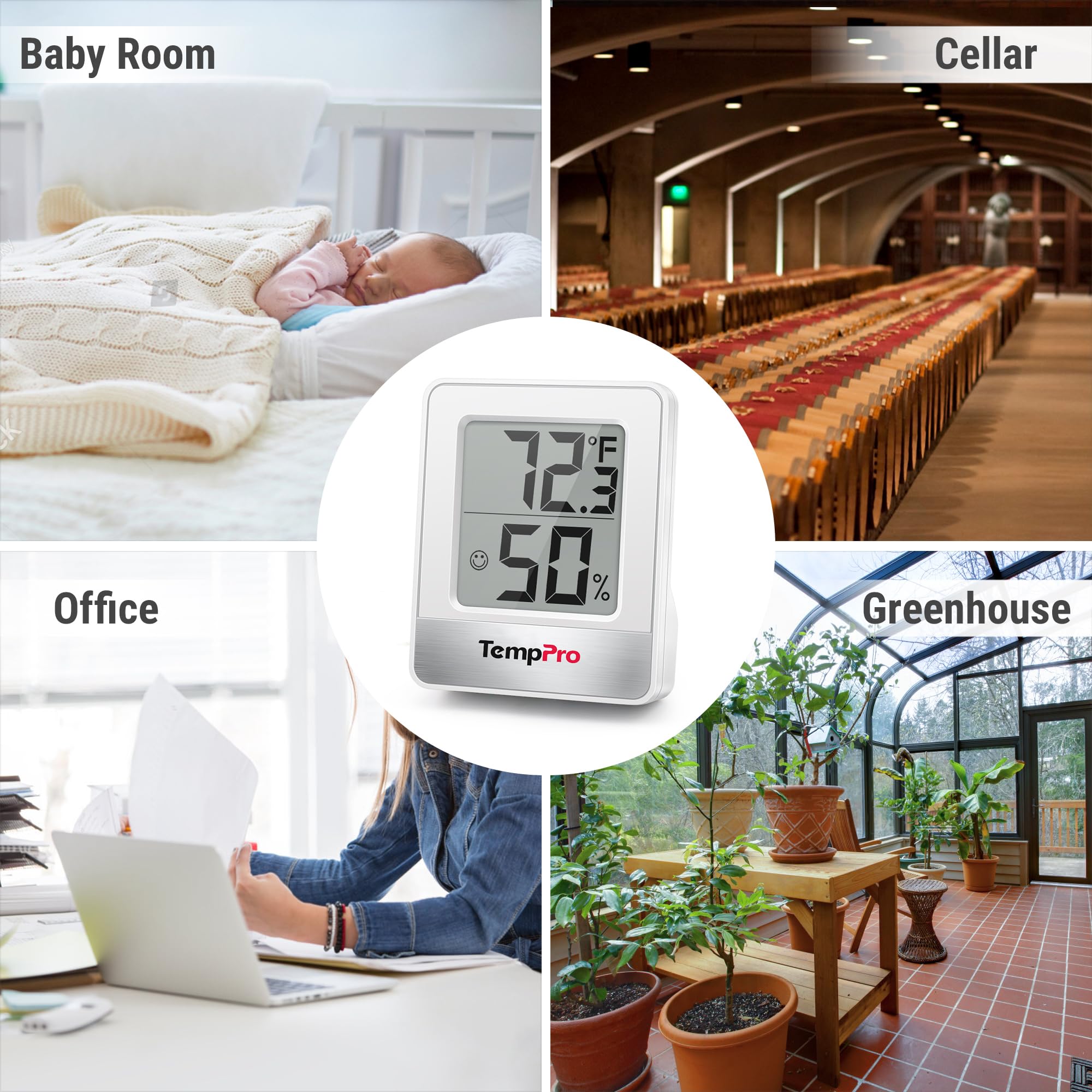 TempPro TP49 indoor-outdoor monitor used in a living space and balcony.