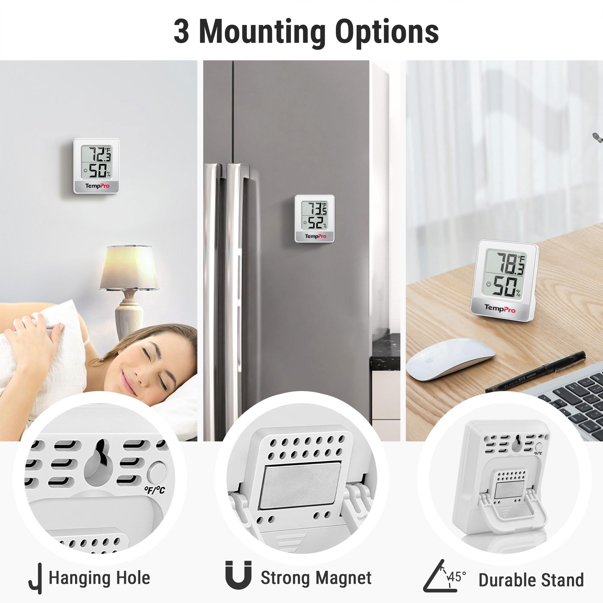 TempPro TP49 three placement options for flexible placement