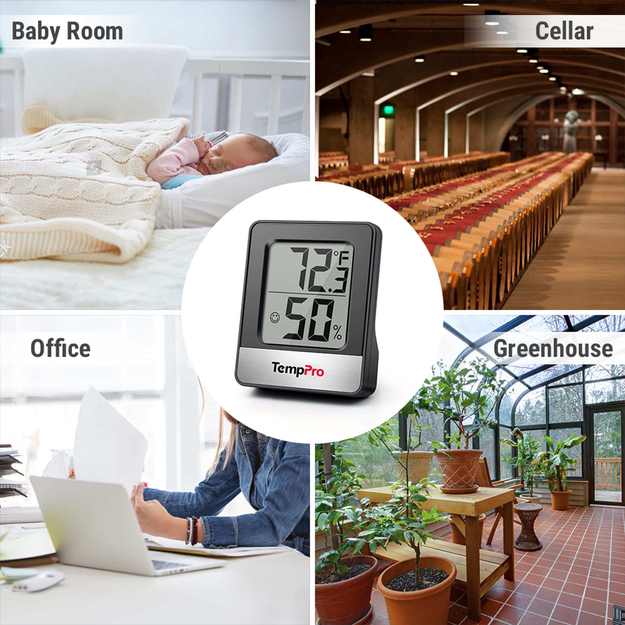 TempPro TP49 compact display is easy to read on table, wall, or shelf.