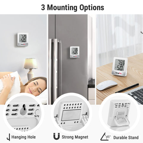 TempPro TP49 three placement options for flexible mounting and placement.