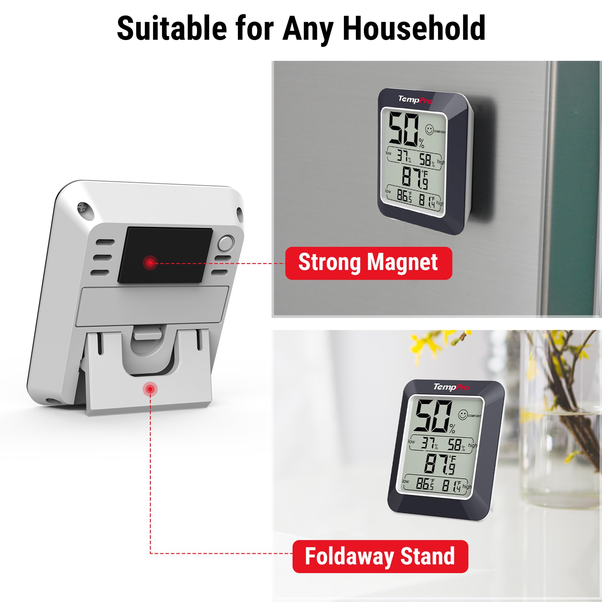 TempPro TP50W battery compartment includes batteries for immediate use.