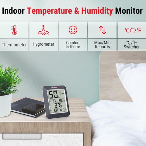 TempPro TP50W digital readout provides precise indoor climate data at a glance.
