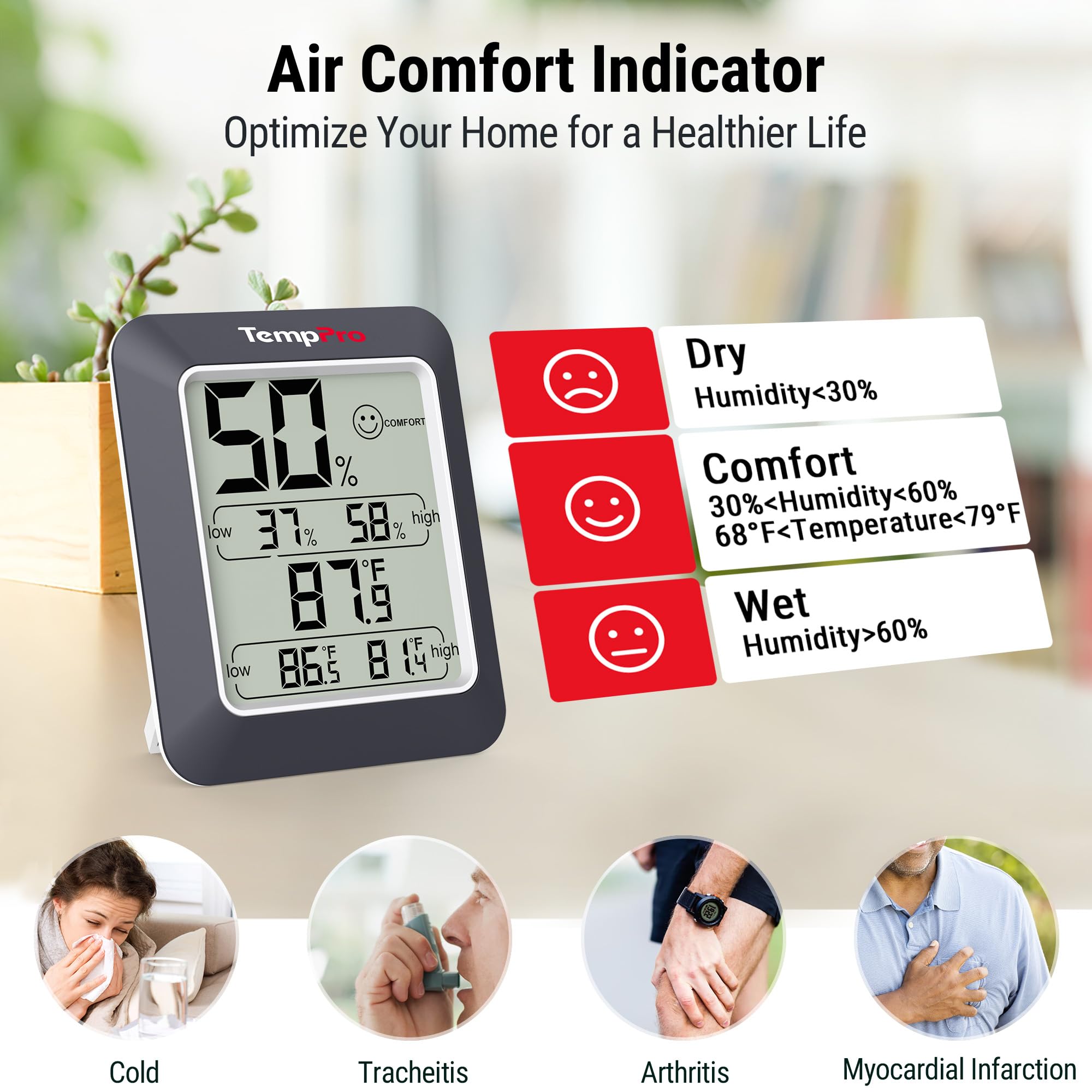 TempPro TP50W high-low records help monitor daily changes in environment.