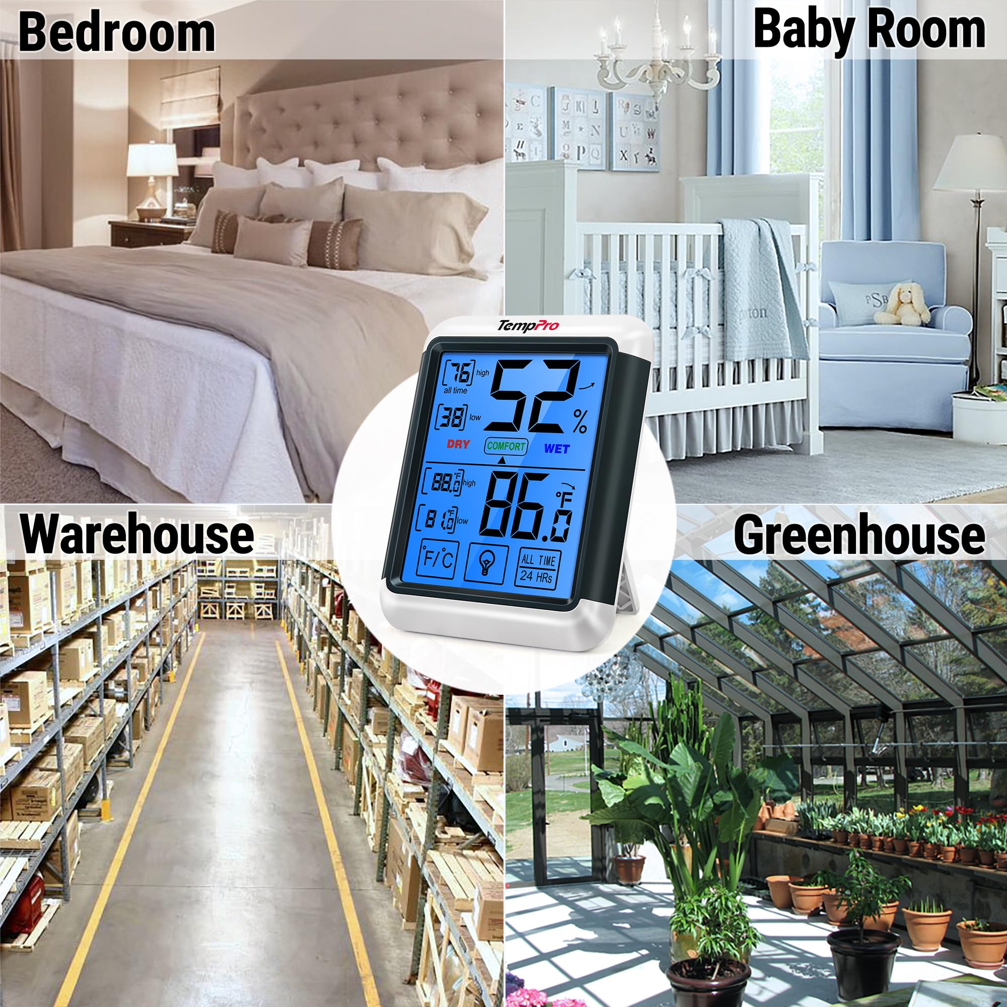 TempPro TP55 toggles °F and °C for regional convenience.