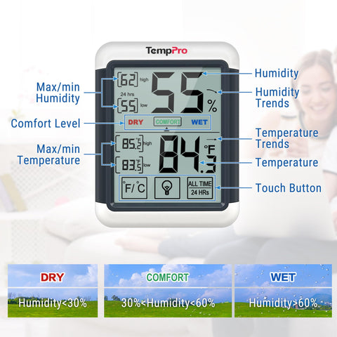 TempPro TP55 min/max records help you track environmental trends.