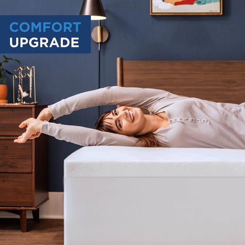 Tempur-Pedic Cloud 2in topper shown with stretch skirt stays in place