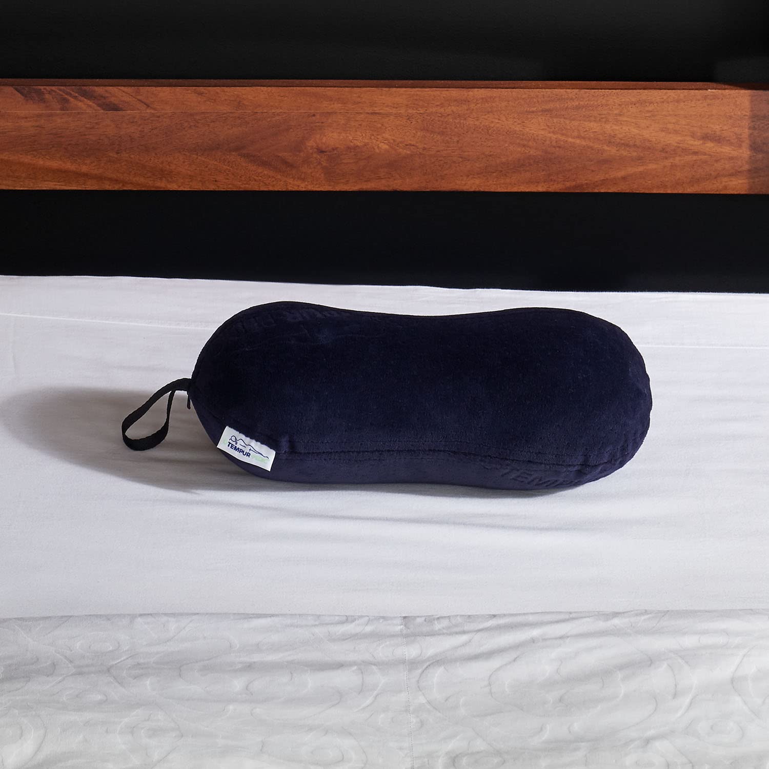 Tempur-Pedic peanut-shaped travel pillow offers neck and back comfort.