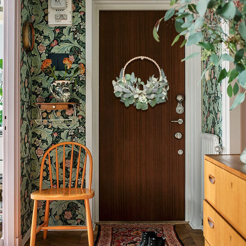 TEMPUS wreath on mantle display shows versatile farmhouse style