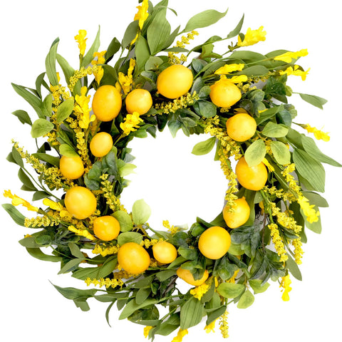 TEMPUS lemon wreath with lifelike lemons for welcoming front door decor