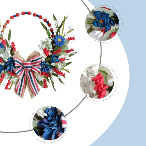 TEMPUS wreath flower detail shows red, white, and blue artistry for seasonal display.