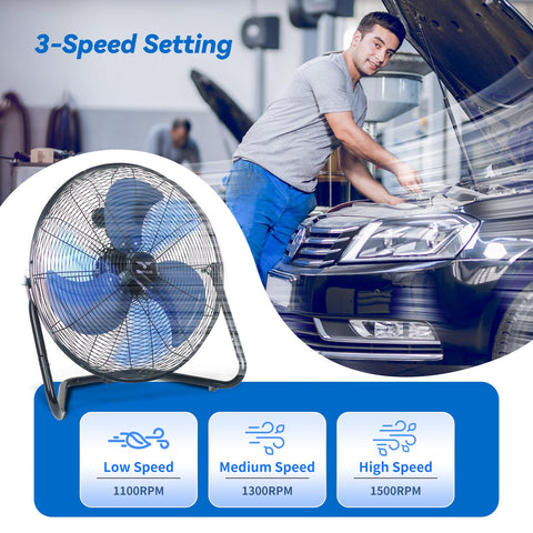 TEMPWARE industrial fan rear view showcasing sturdy metal cradle.
