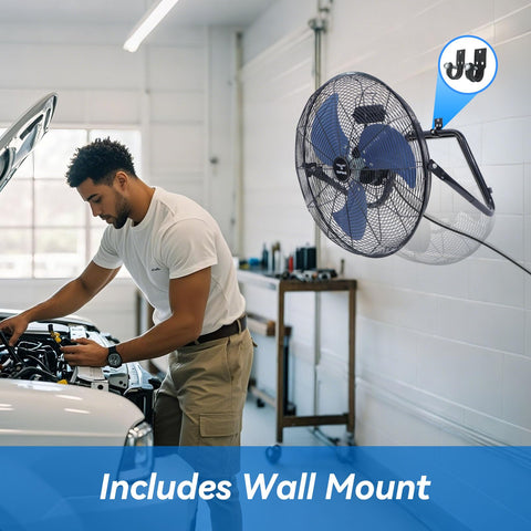 TEMPWARE 20-inch fan side view highlighting 360-degree tilt.