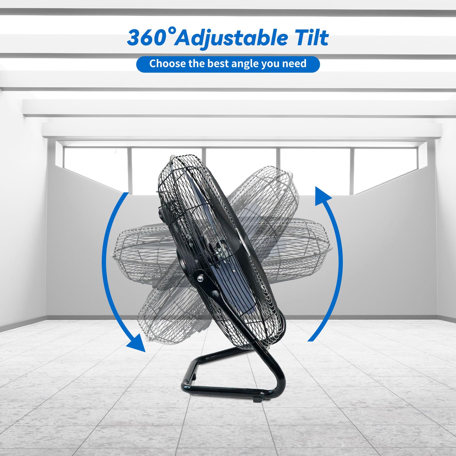 TEMPWARE high velocity fan with wall hook mount option.