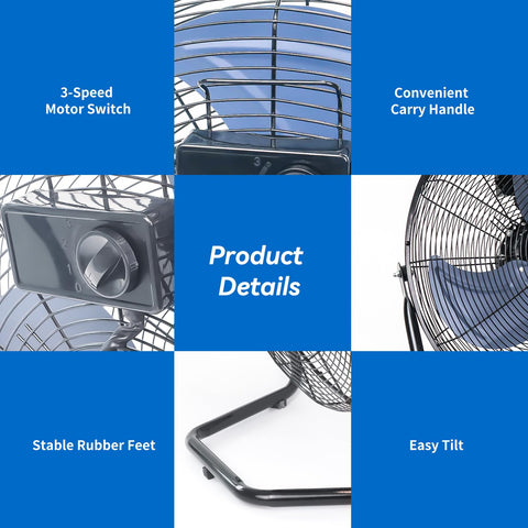 TEMPWARE floor fan on rubber feet for stability.