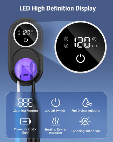 Temracha LED display shows disinfection progress and battery status at a glance.