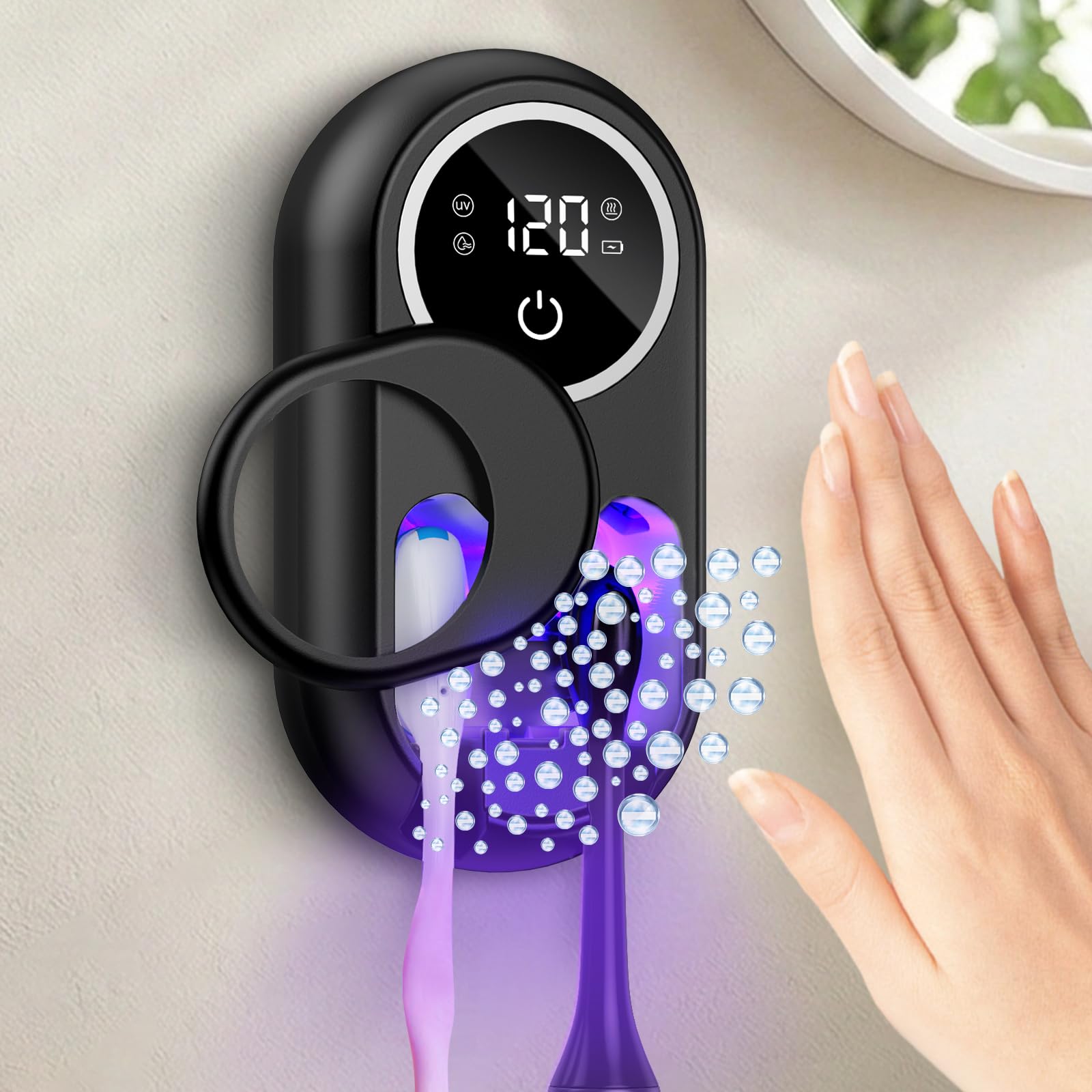 Temracha toothbrush sanitizer holder with lid closed for a neat bathroom routine.