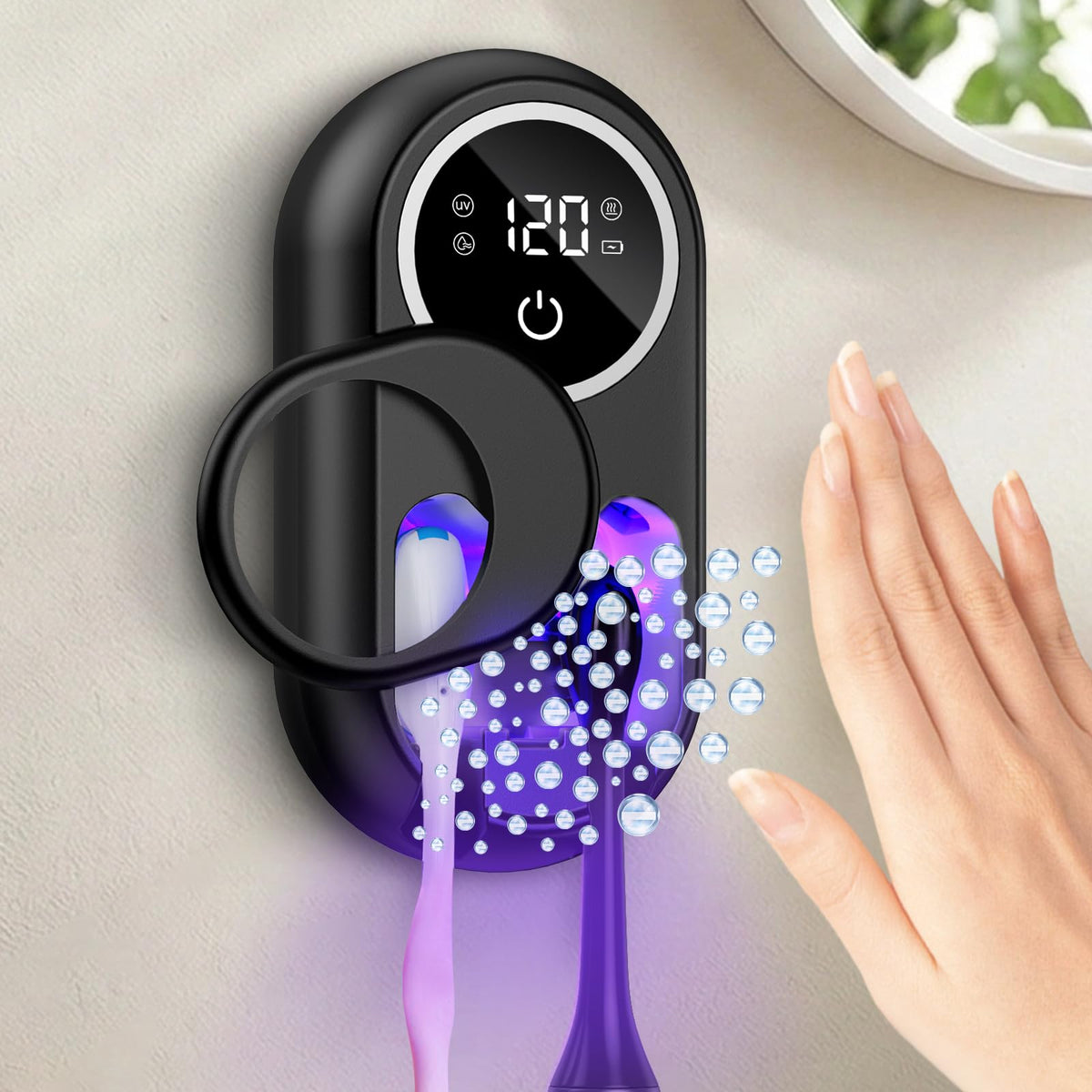 Temracha toothbrush sanitizer holder with lid closed for a neat bathroom routine.