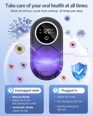 Temracha toothbrush sanitizer holder lid open enables touchless access during brushing.