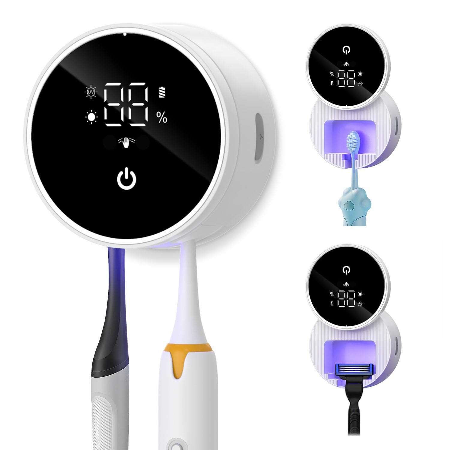 Temracha wall-mounted UV toothbrush cleaner with LED screen for quick, hygienic daily cleaning.