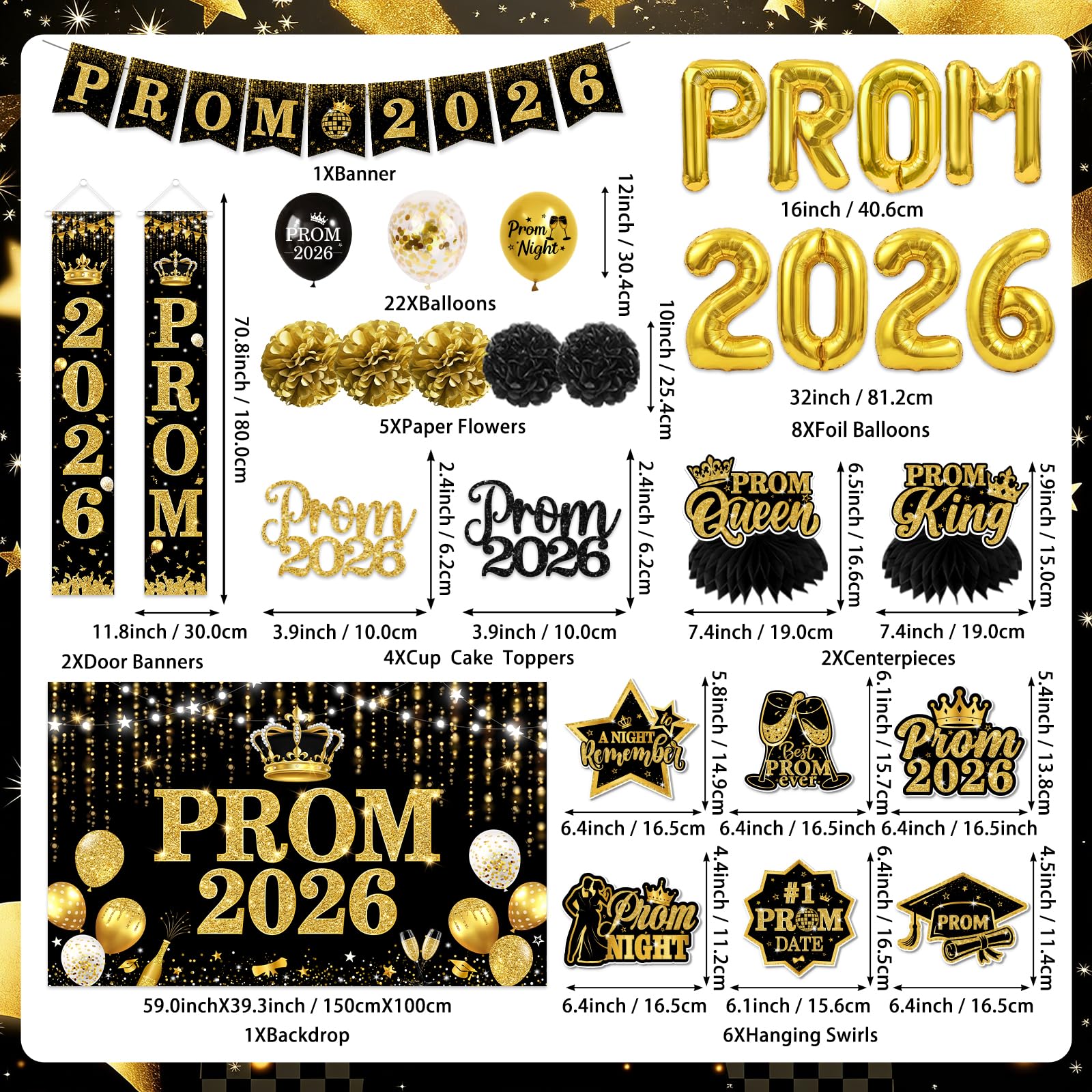 TEMYAXU black and gold tissue pom-poms add festive texture.
