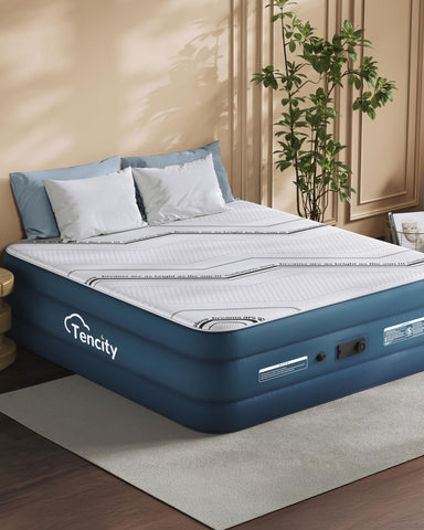 Tencity 20inch tall luxury air mattress with quilted topper for cloud-like comfort.