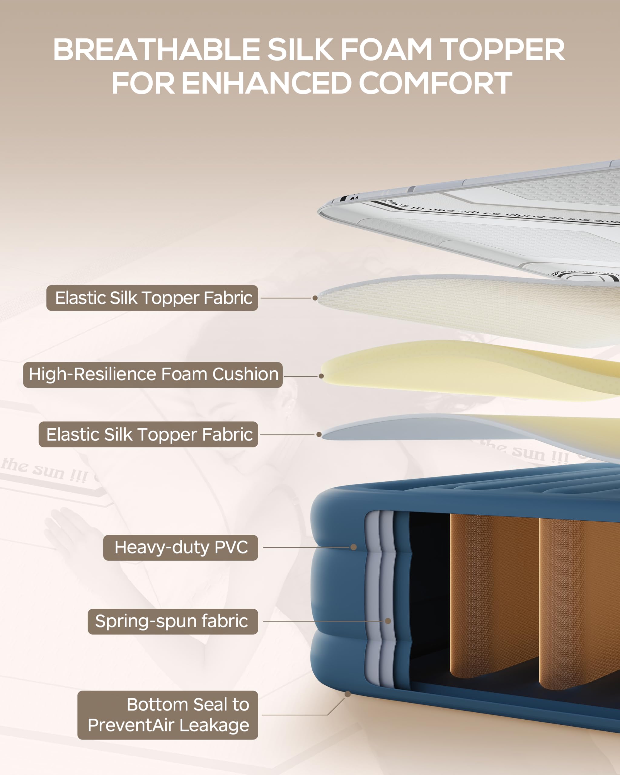 Tencity air mattress with U-shaped strap delivers full-body support and reduced sinking.