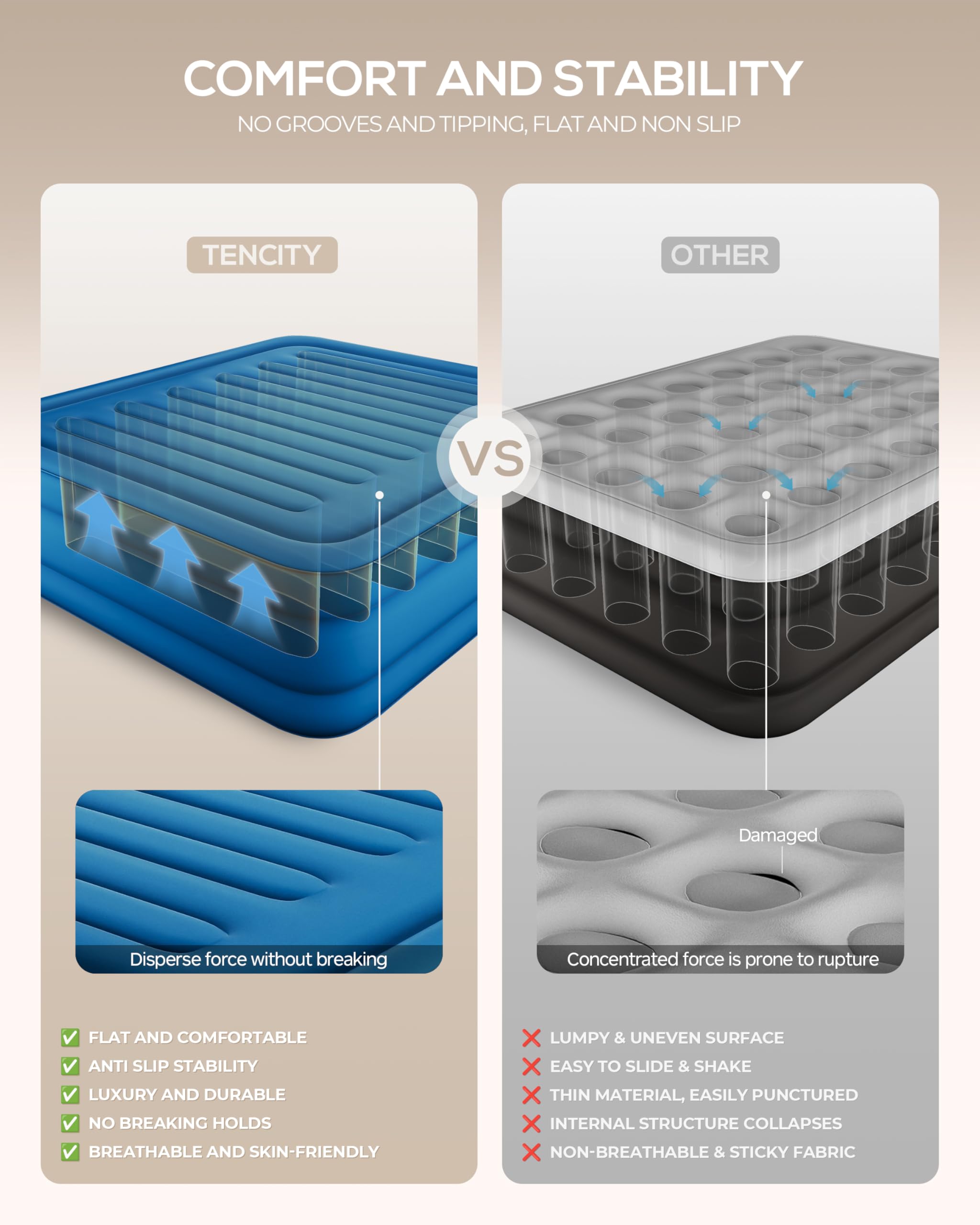 Tencity air bed is versatile for guests, rentals, camping and travel.
