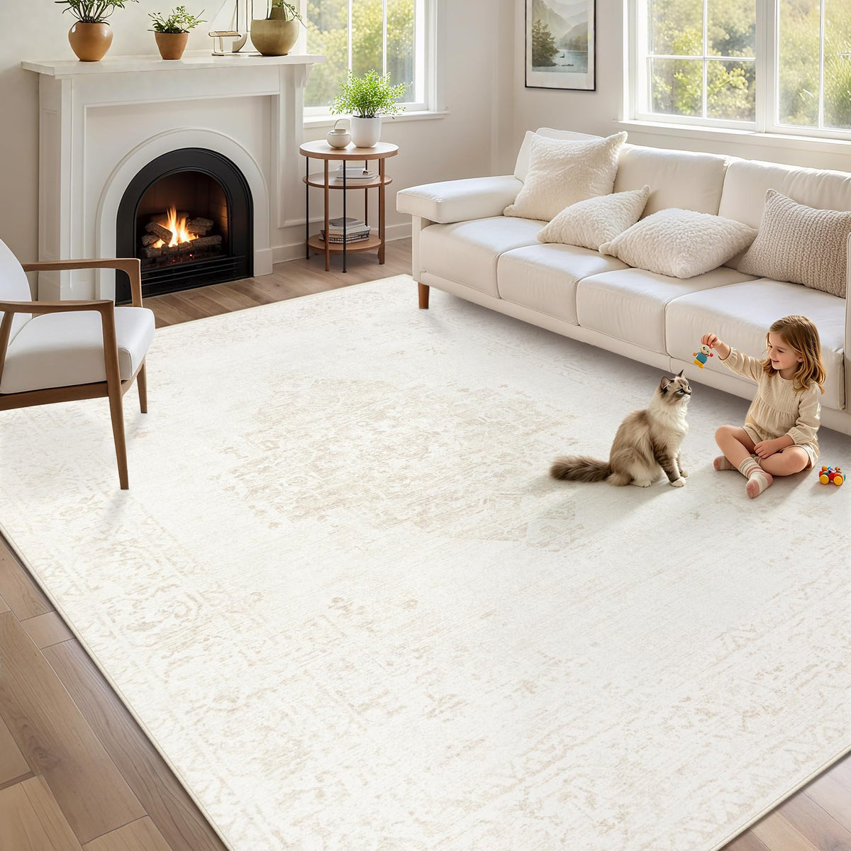 TENGTENGLINK beige 6x9 rug for living rooms and bedrooms, highlighted by washable versatility.