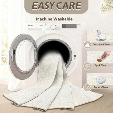 TENGTENGLINK rug with non-slip backing keeps in place on hard floors.