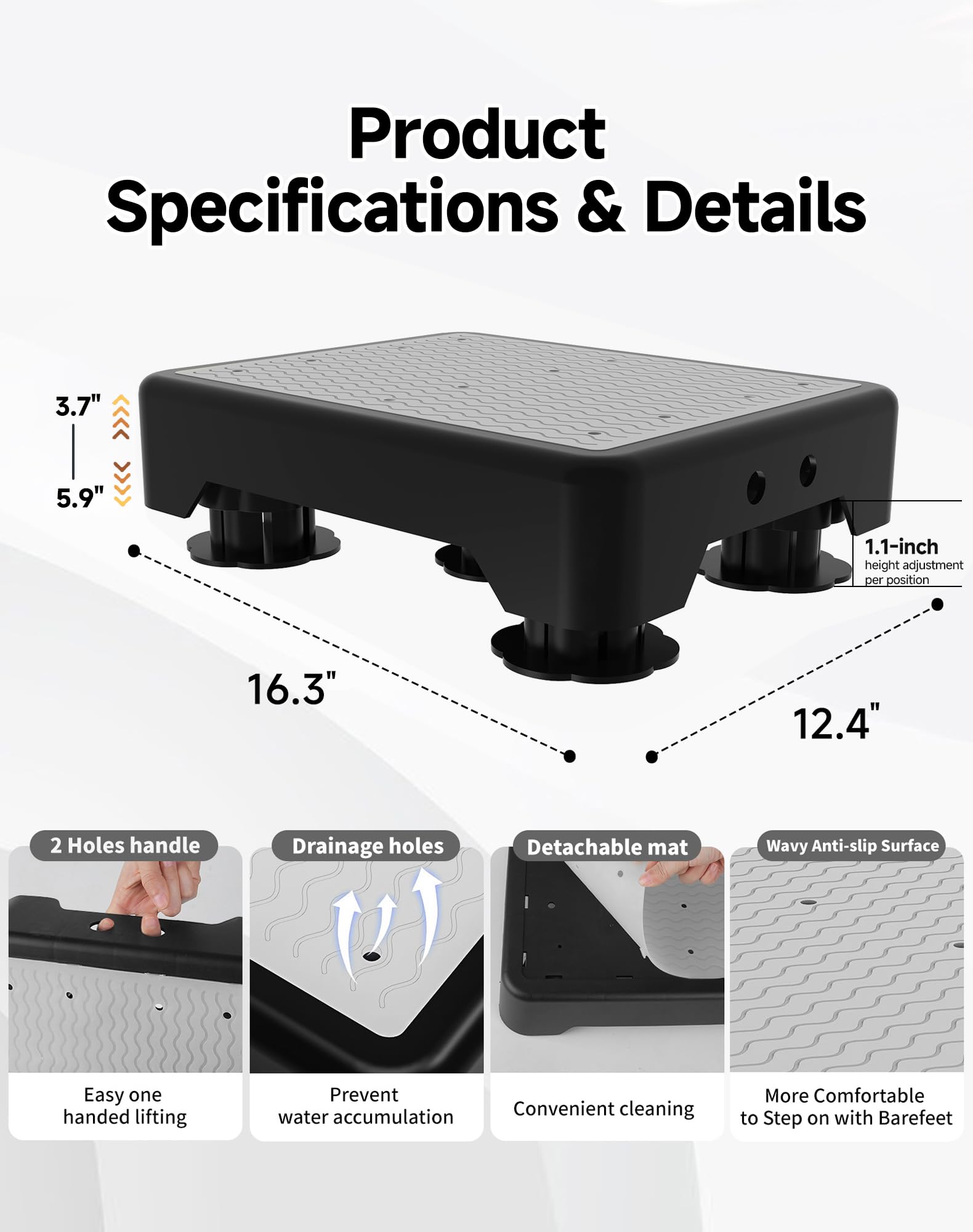 TENGYI step stool surface has wave texture for grip and comfort.