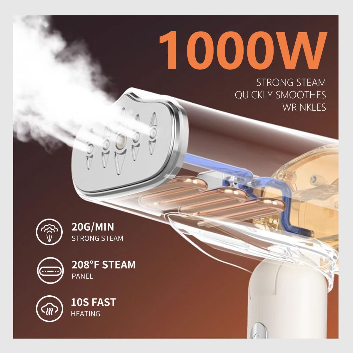 Tenhitoys strong steam at 208F to smooth fabrics