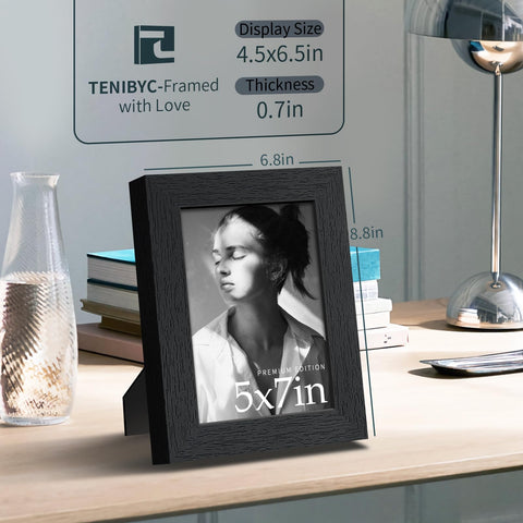 TENIBYC 5x7 tabletop frame ready for quick, convenient photo display.