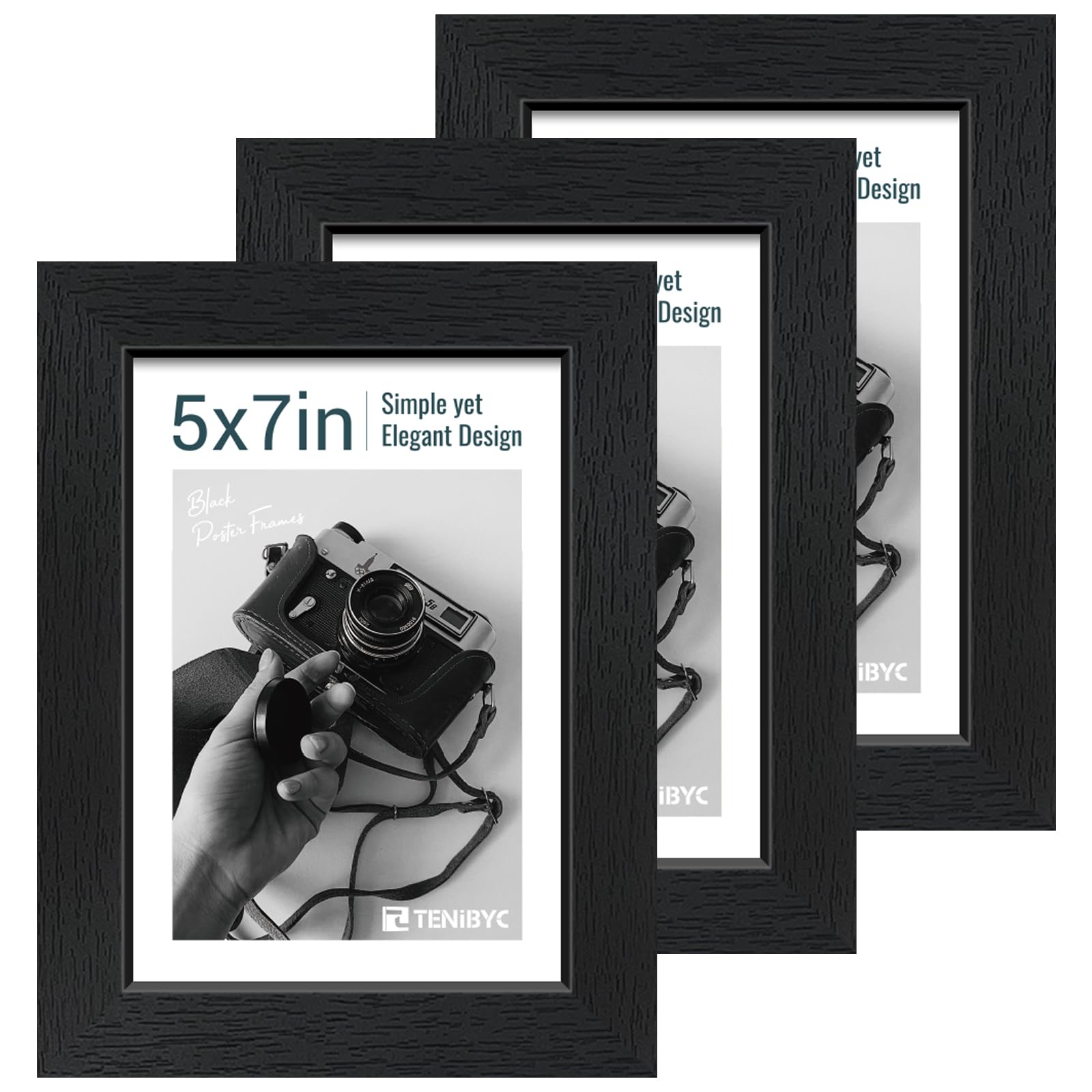 TENIBYC 5x7 wall frame in black woodgrain enhances decor while preserving memories.