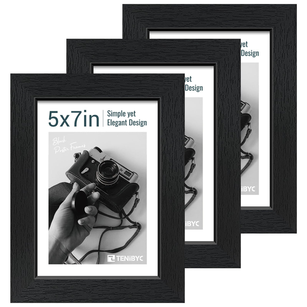 TENIBYC 5x7 wall frame in black woodgrain enhances decor while preserving memories.