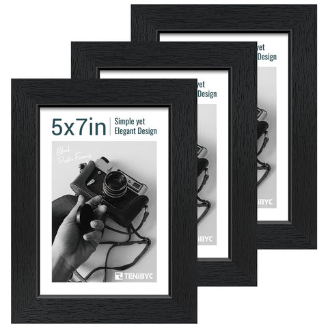 TENIBYC 5x7 wall frame in black woodgrain enhances decor while preserving memories.