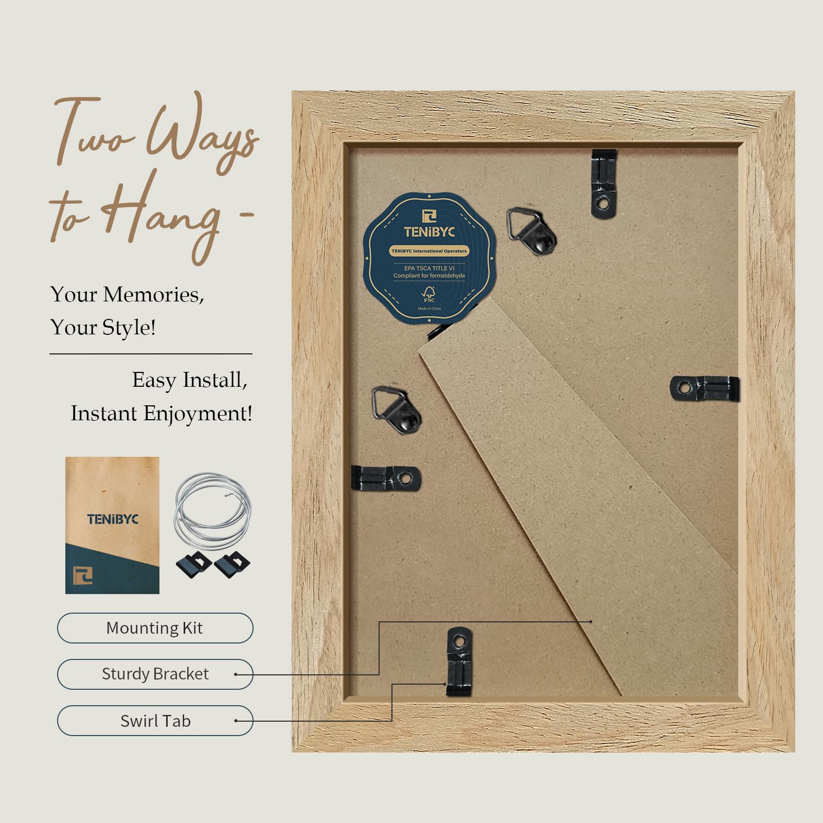 TENIBYC 5x7 frame wall display vertical demonstrating easy hanging options